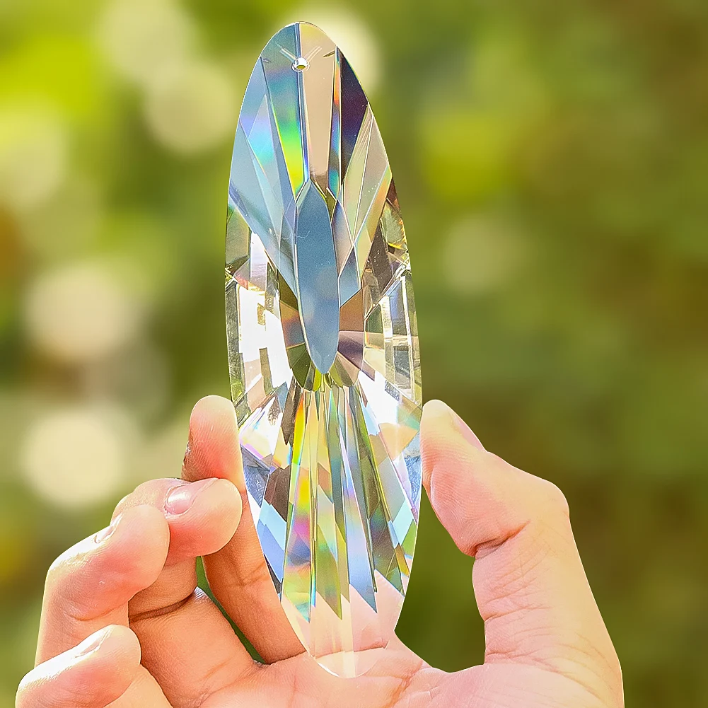 120mm Hanging Crystal Suncatcher Oval Glass Faceted Prisms Rainbow Maker Chandelier Pendant Sparkly Sunshinecatcher Garden Decor