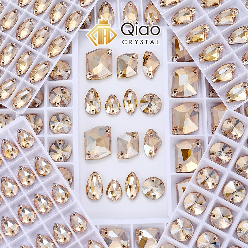 QIAO 골드 섀도우 크리스탈 글라스 GSHA AB 최고급 바느질용 스톤 플랫백 바느질형 라인스톤 의류, 가방 도매