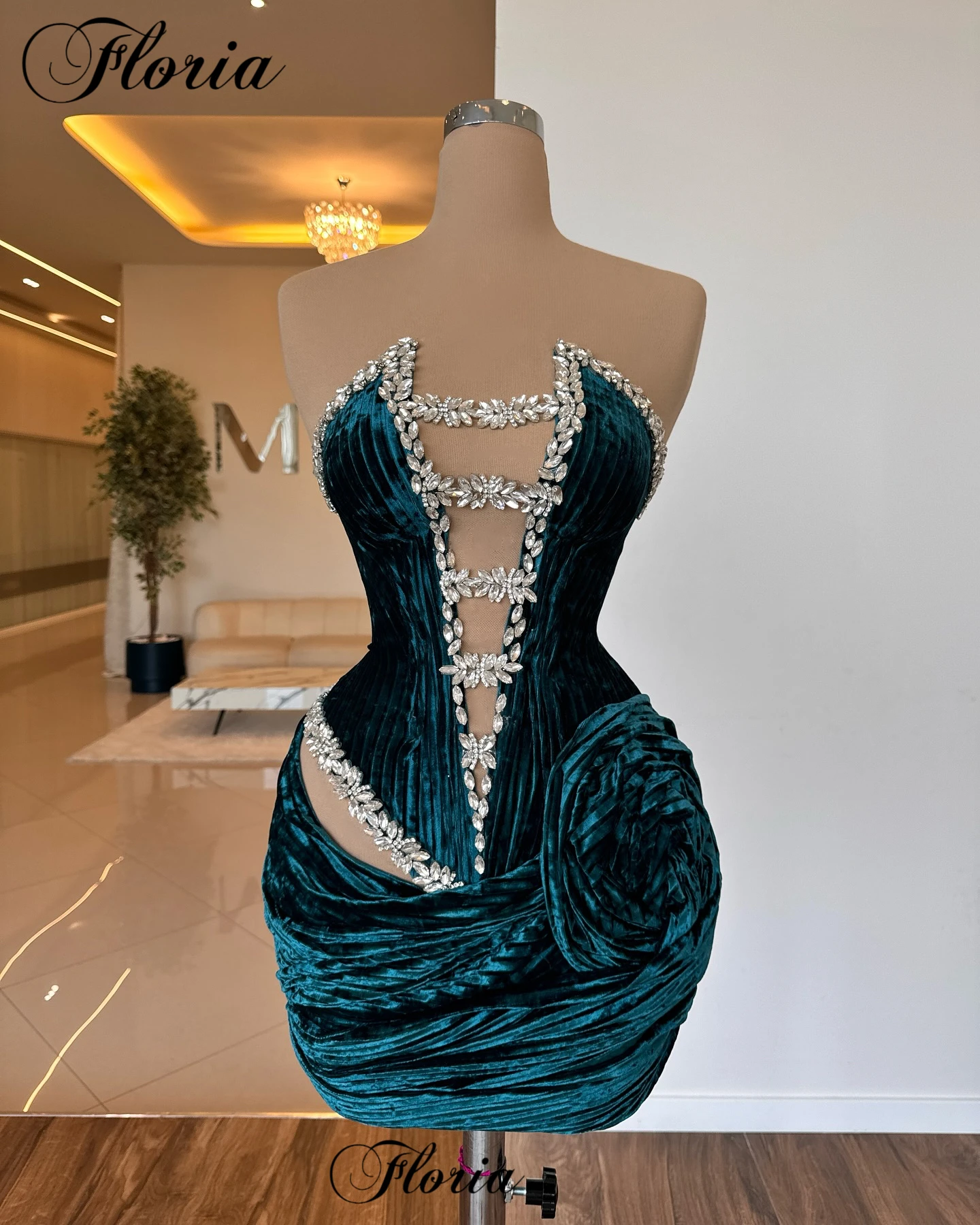 2 Designs Velvet Cocktail Dress Mermaid One Shoulder Prom Party Dress With Crystals Customized