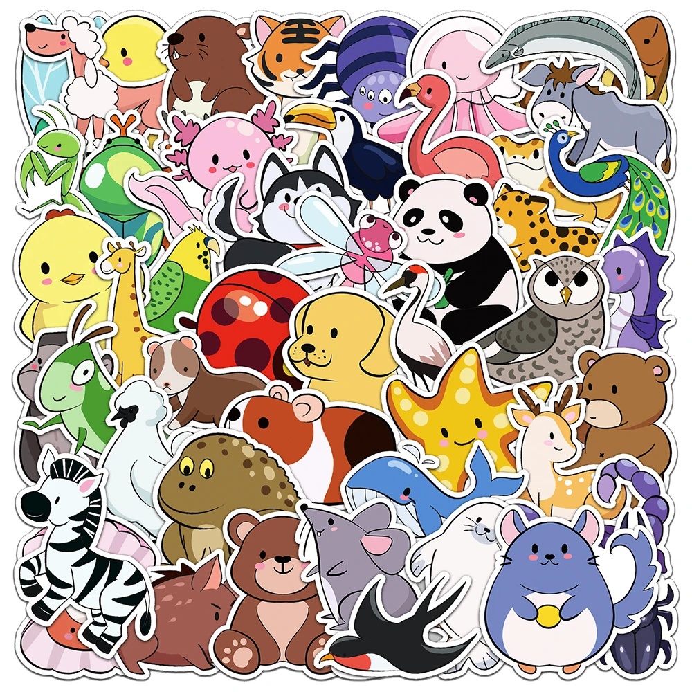 

10/30/50pcs Kawaii Cartoon Animal Stickers Decals for Kids Toys DIY Diary Notebook Label Phone Case Stationery Graffiti Sticker