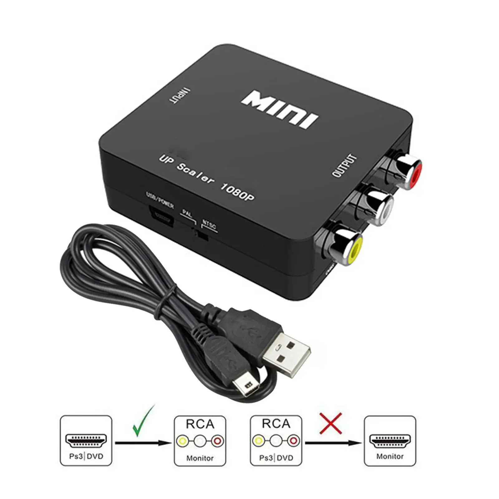 High-Definition RCA to HDMI Video & Audio Converter with USB Cable