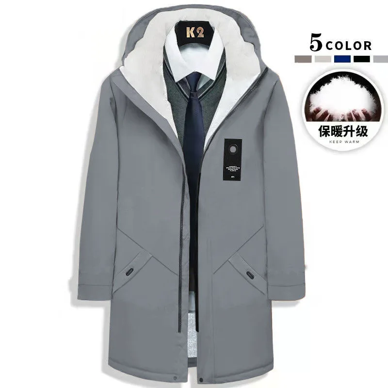 Autumn and Winter New Fashion Trend Long Plus Fleece Trench Coat Men's Casual Loose Comfortable Thick Warm Large Size Coat trench coat,warmth coat