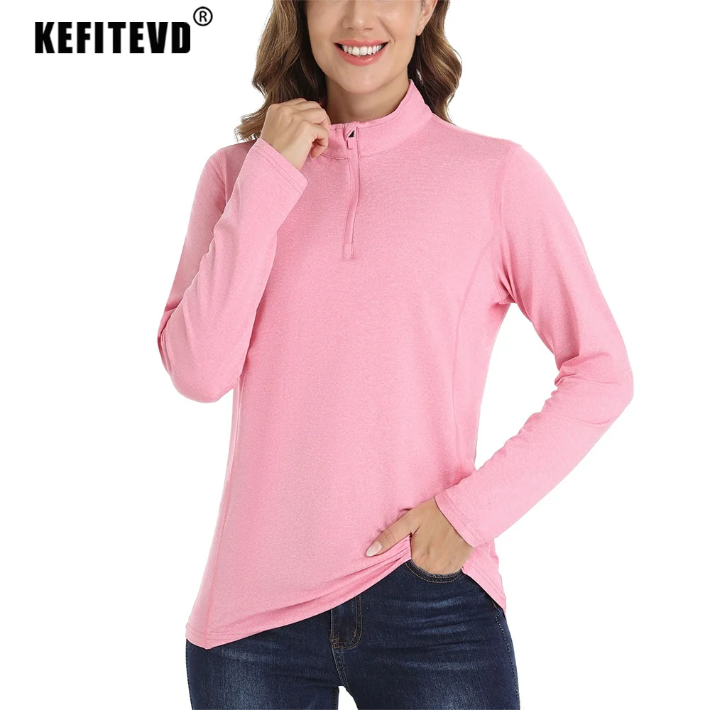 KEFITEVD Summer UPF 50+ Shirts Women's 1/4 Zip Long Sleeve Quick Dry T-Shirt Sun Protection Sport Running Elastic Outdoor Tops sport t shirt running t shirt running t shirts