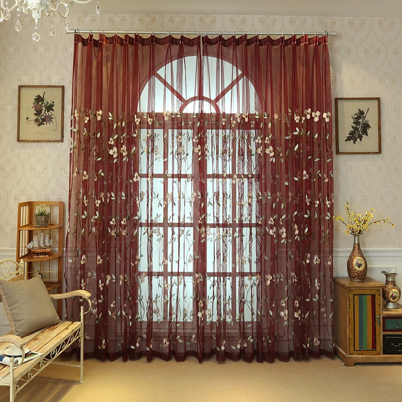 Embroidered Sheer Curtains For Living Room Window Tulle Curtain Drapes For Bedroom Luxury Floral Cortinas Made sheer curtains window curtains decor curtains light filtering curtains embroidered curtains