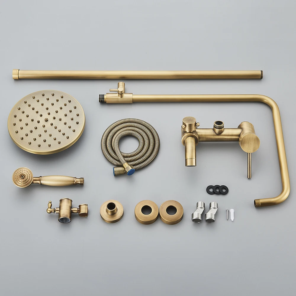 Antique Brass Bathroom Shower Set Faucet Bath Shower Mixer Tap 8" Rainfall head Bath Set Bathtub Faucet Wall Mounted