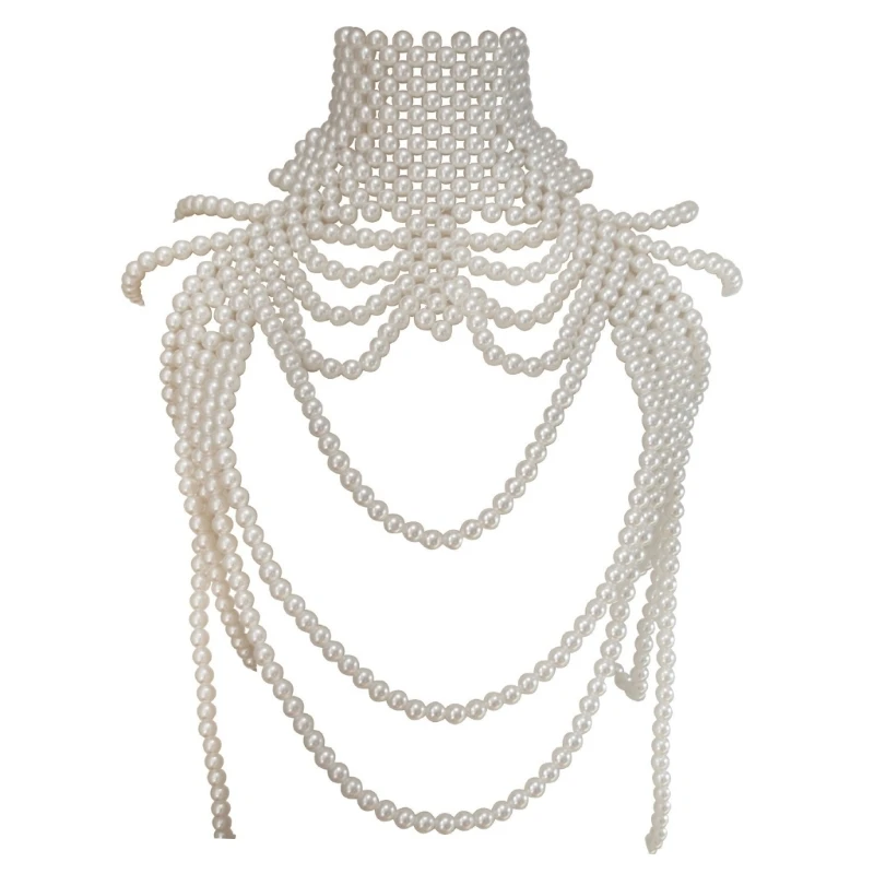 

Handmade Pearls Body Chain Sexy Necklace Vintage Tassels Collar Jewelry Elegant Pearls Shoulder Chain Hand Beading Bra