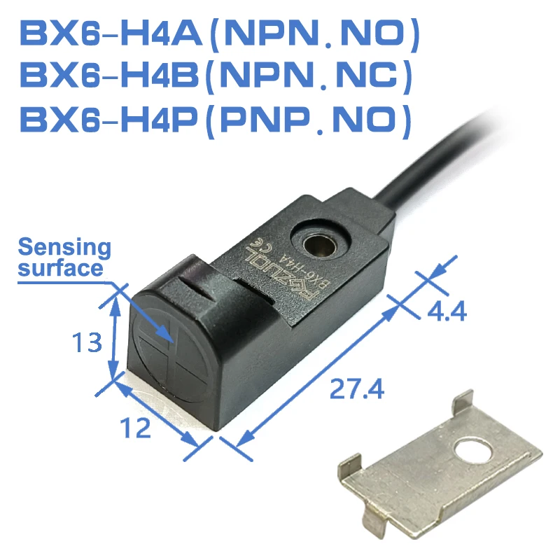 소형 사각형 근접 센서 스위치, 3 선 NPN PNP 감지 거리: 4mm, 12V24VDC, 금속 유도 제한 센서, BX6-F/H