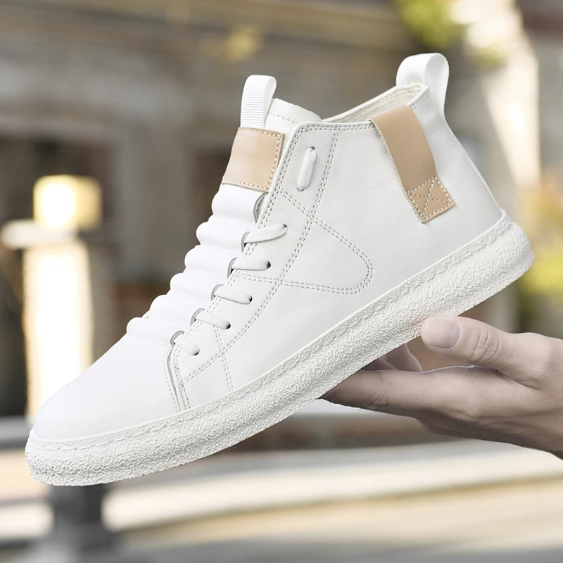 Luxury Brand Men's Ankle Boots Genuine Leather Men High Top Shoes Fashion Business Casual Outdoor Shoes Non-Slip Male Sneakers