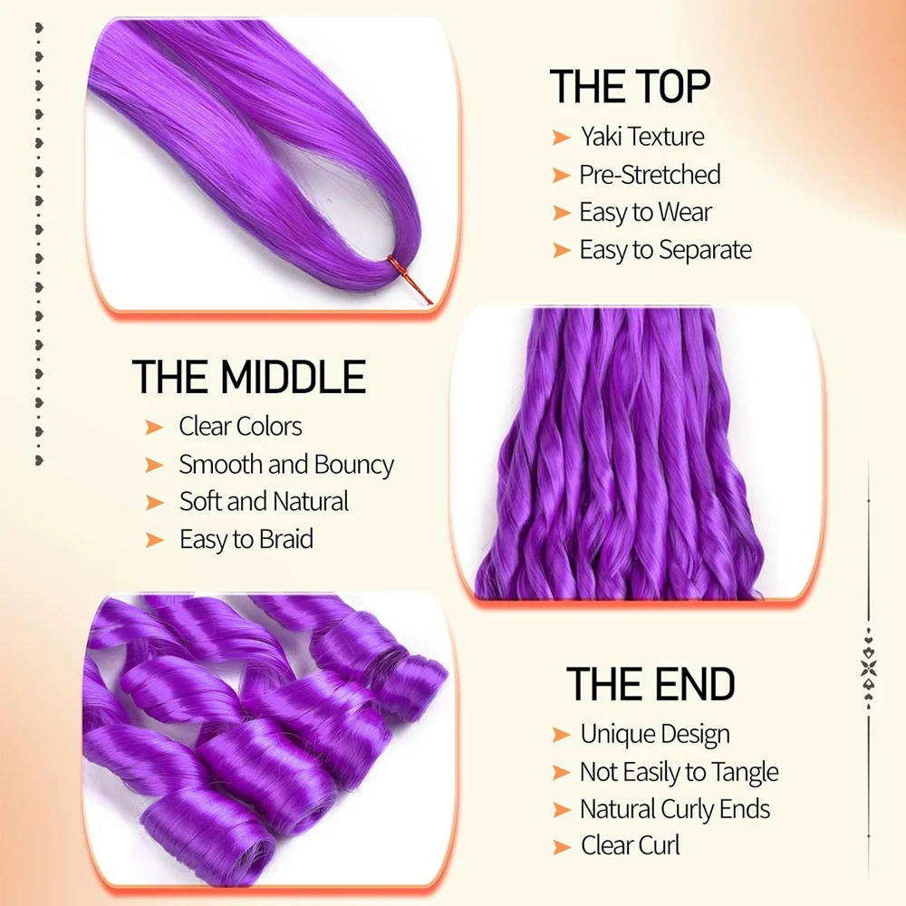 French Curly Braiding Hair 22Inch Bouncy Purple Braiding Hair Pre Stretched Synthetic Loose Wavy Crochet Braids Hair Extensions 3