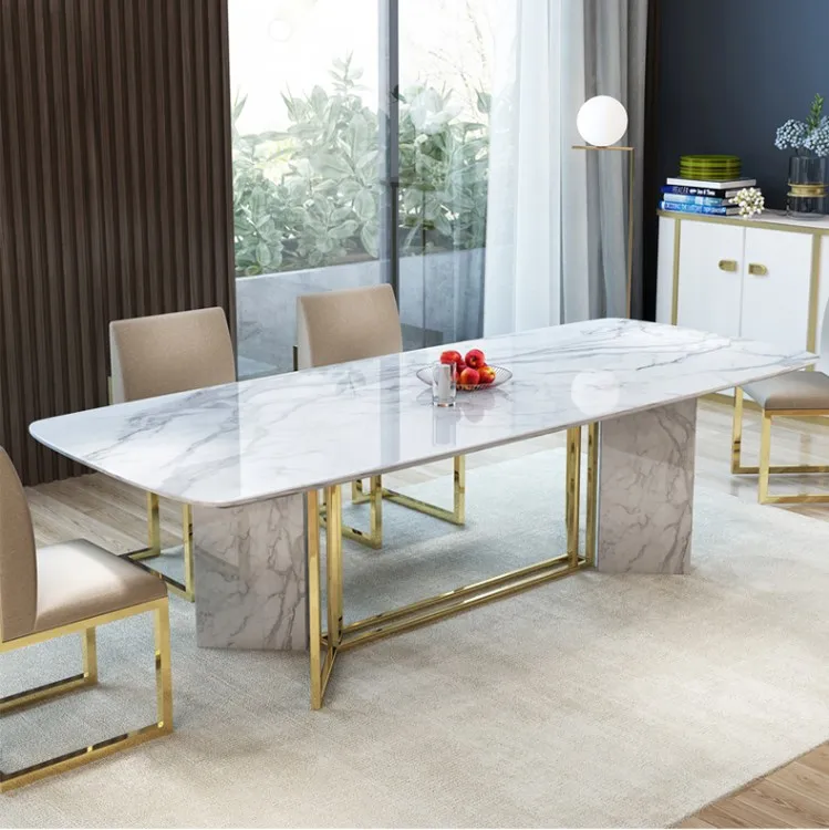 

Scandinavian marble dining table rectangular modern minimalist home light luxury dining table and chairs negotiation table