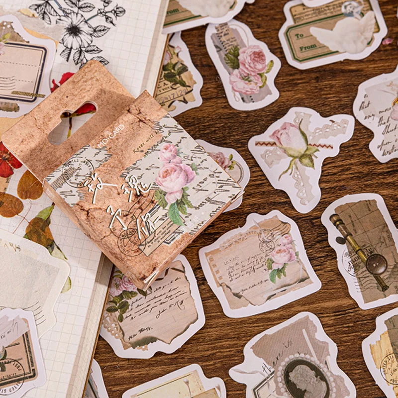 46 Pcs/Box Vintage Botanical Stickers Aesthetic Flowers Hand Account DIY Material Decorative Stationery Stickers