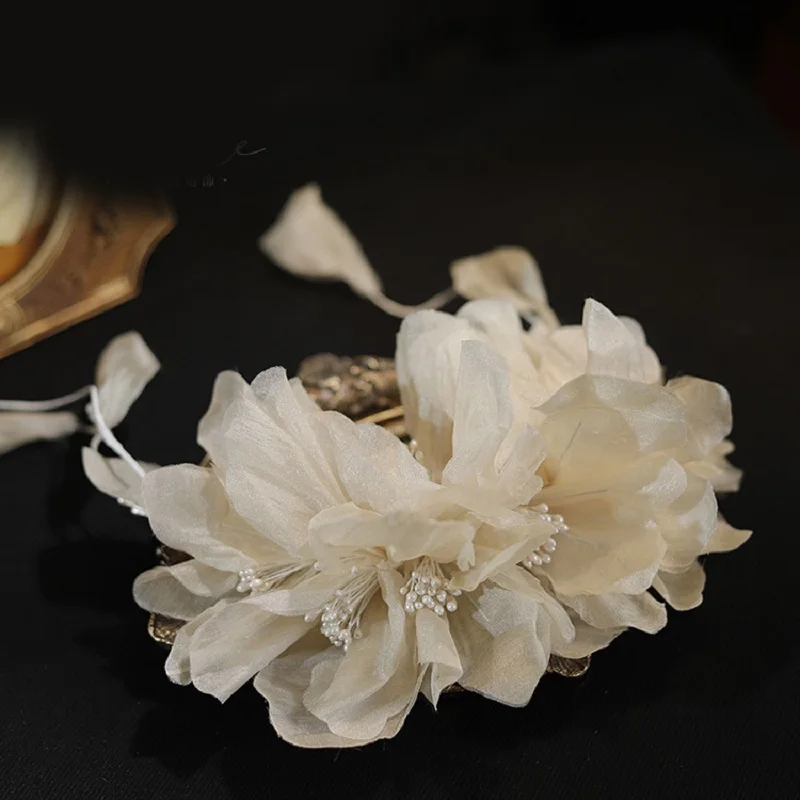 Flower Wreath Pearls Headband Leaves Hairbands Handmade Wedding Hair Accessories For Women Bride Crystal Head Jewelry