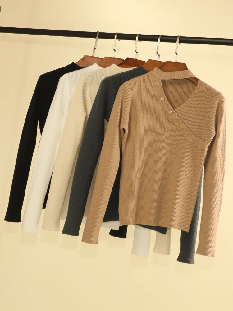 

Pullover Female Blouses Tops Ladies Woman Jumper Korean Fashion Outerwear 2024 Clothes Clothing Cropped Style Knitted Basic