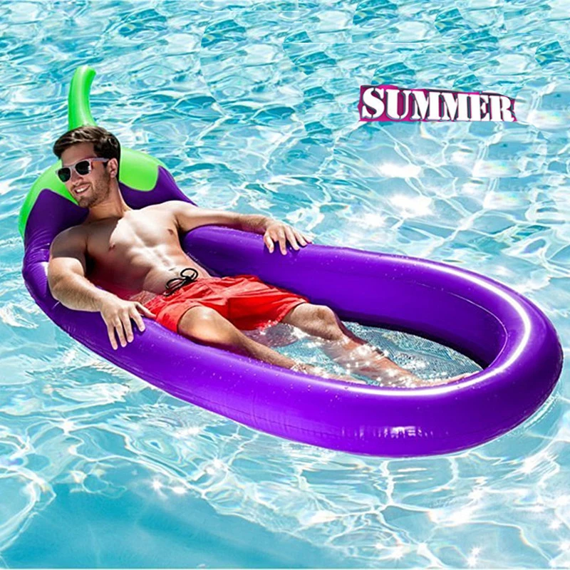 Jouet Piscine Gonflable Forme Aubergine – Bouée Géante 250x110cm, Support 150kg – Pour Adultes Et Enfants, Plage, Détente