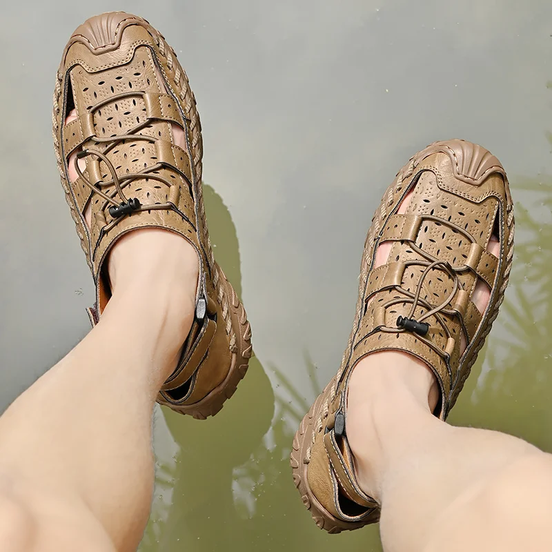 Sandali da escursionismo da uomo Sport all'aria aperta Estate Pelle Casual Trekking Walking Escursionismo Scarpe a punta chiusa_voghion.com