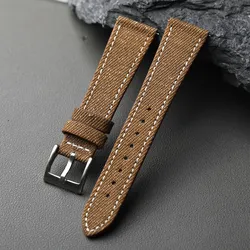 Premium Leather - Fit Denim Strap - Quick Release, Soft & Durable Bracelet in Multiple Colors - 22mm (B silver buckle)