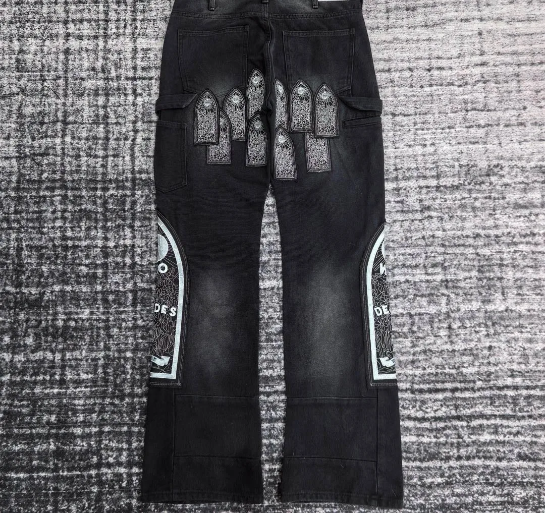 men embroidery patches distressed carpenter cargo jeans 2