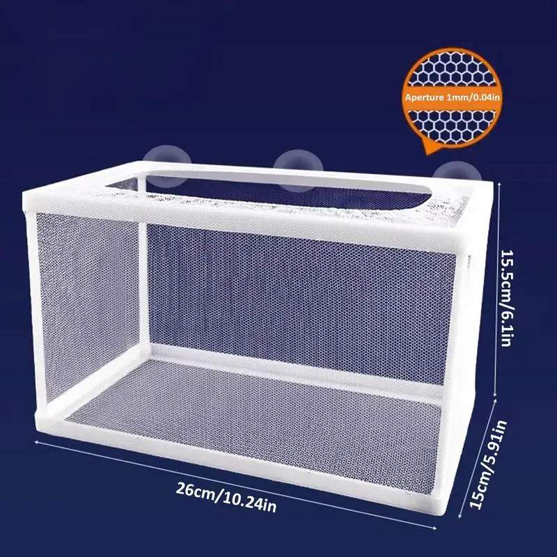 Aquarium Breeder Box Mesh Box Fish Breeding Tanks Fry Hatchery Juvenile Separation Net with Suction Cups for Guppy