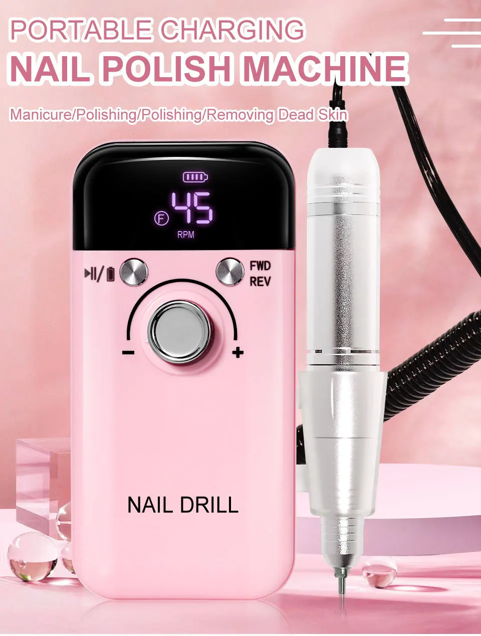 Description Picture 6 of item45000RPM Nail Drill Machine Electric Rechargeable Portable Nail File Manicure Tool Professional Nail Drills for Gel Nails Polish