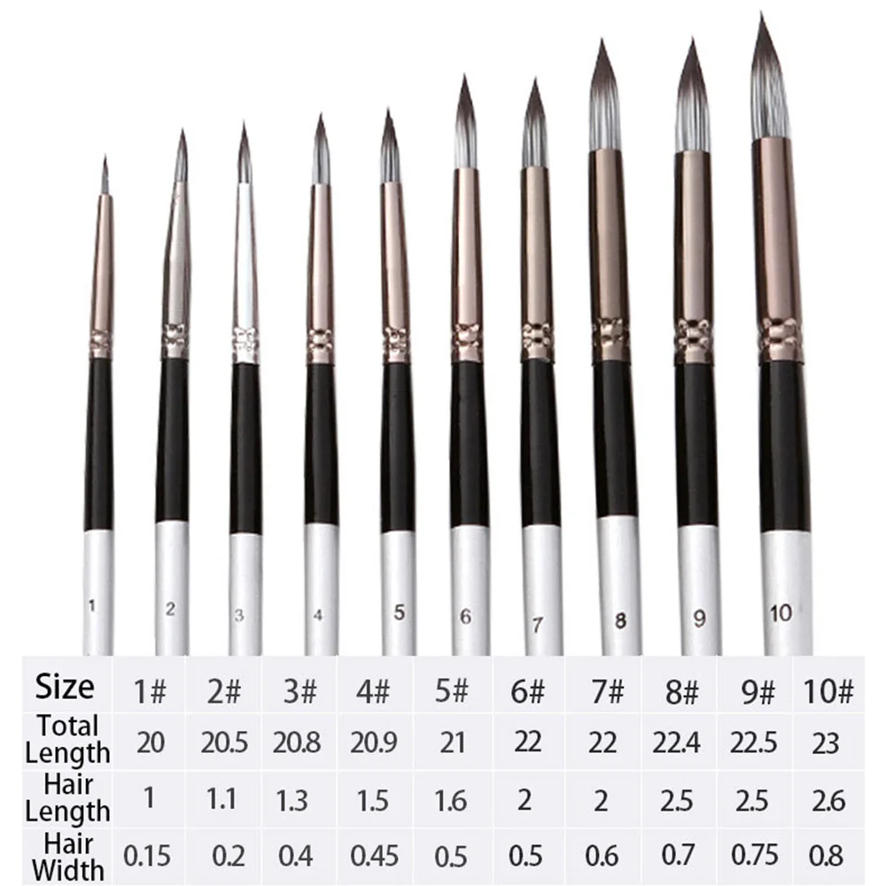 10pcs Round Watercolor Paint Brush Set Soft Hair Comfortable Handle for Watercolor Acrylic Gouache Oil 2