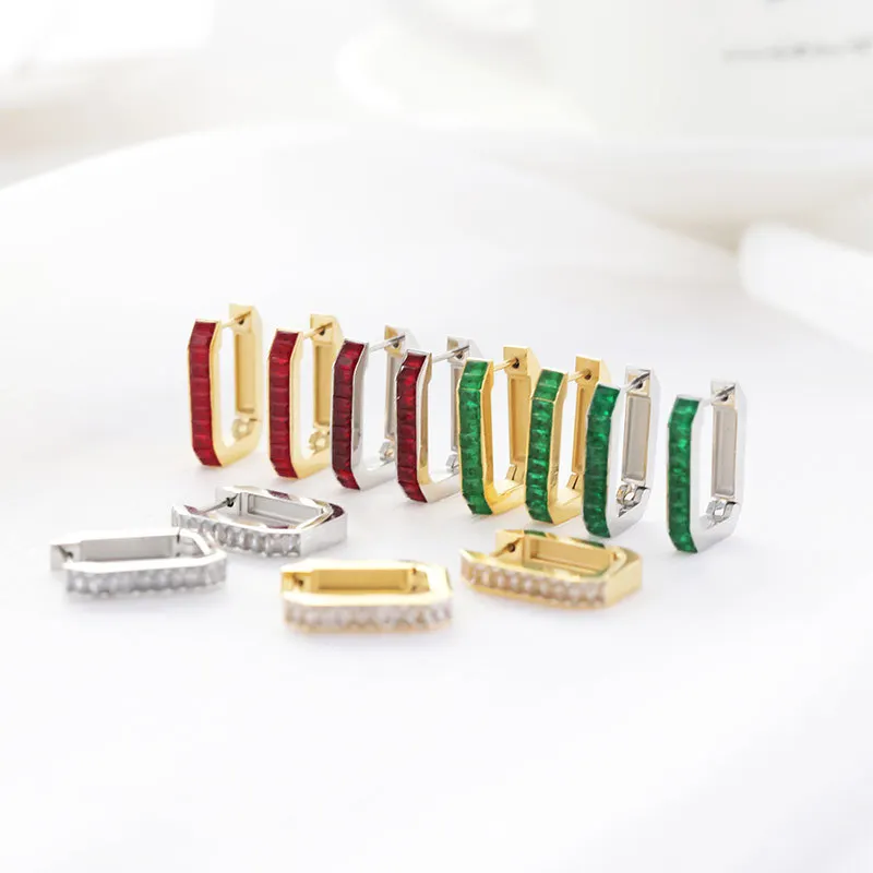 

14K gold plated rectangular zircon earrings female simple temperament ear buckle