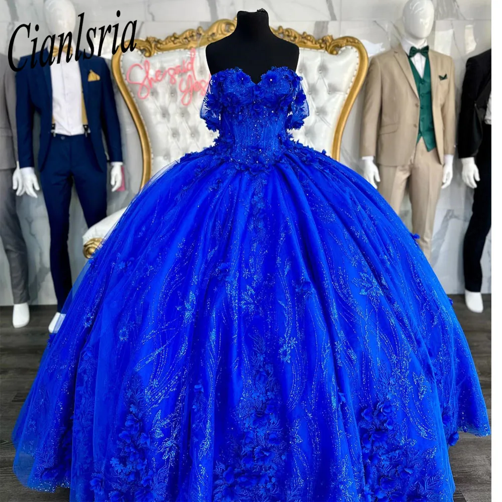 

Royal Blue Quinceanera Dresses 2023 Ball Gown Appliques Long 15 Year Girls Birthday Party Dress Corset