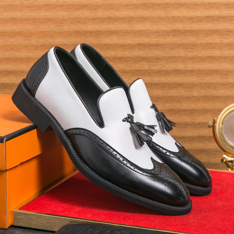 Classic Brogues Men Shoes Business Office Oxfords Casual Lace Up Fashion Men Suits Shoes Pure Leather Wingtip Retro Dress