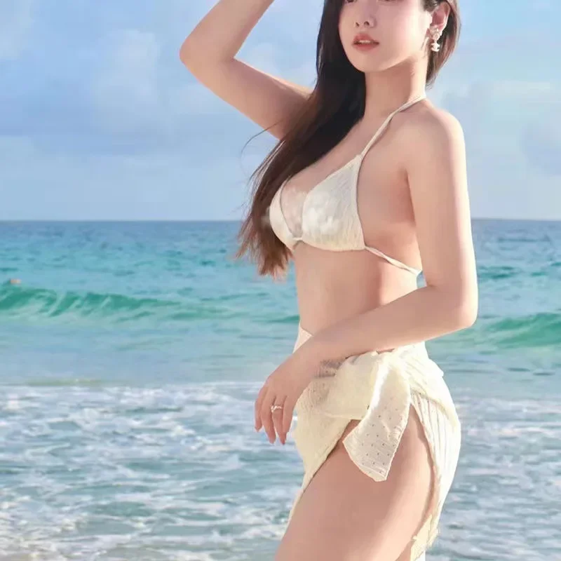 

Women Bikini Siut Swimwear High Waist Sexy Bikini Pure Color Women With Thin Shoulder Strap Swimsuit Padded Bathing Suit 2024
