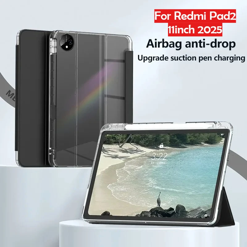 Premium Ultra HD Clear Acrylic Tablet Case with Trifold Holder & Pen Slot