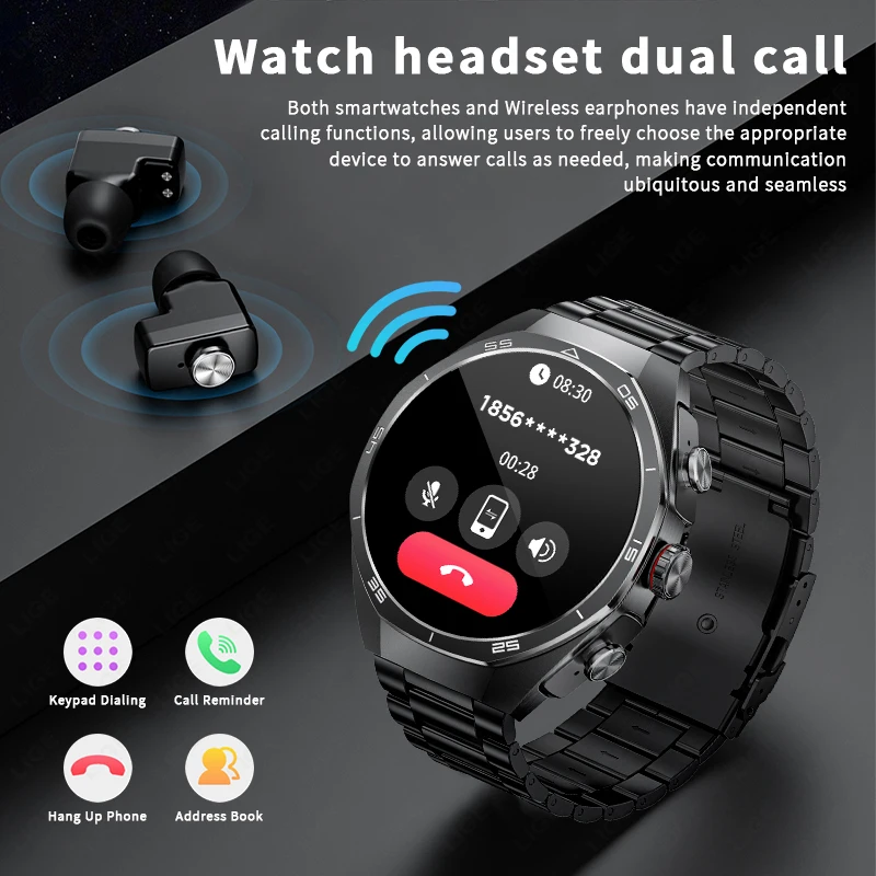LIGE 2025 New Smart Watch With Earbuds TWS 2-In-1 Bluetooth Earphones NFC Answer Call Music Watches Men Women Sports Smartwatch