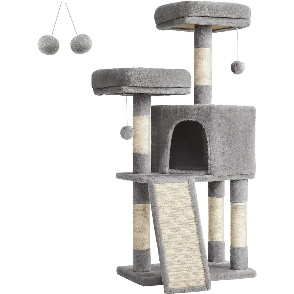 

Feandrea Cat Tower, Cat Tree for Indoor Cats, 45.3-Inch Cat Condo with Scratching Post, Ramp, Perch, Spacious Cat Cave