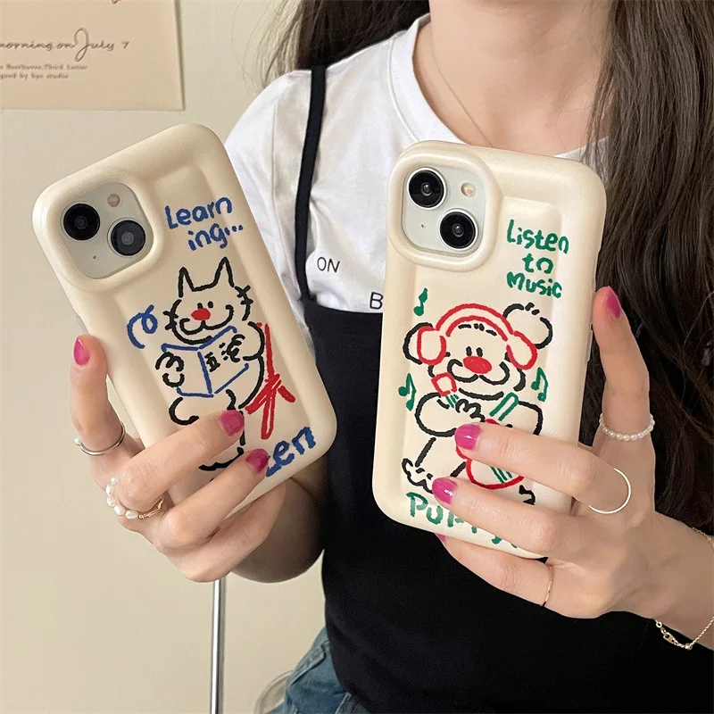

English Line Puppy Cat Soft Shell Phone Case For iphone 14 13 12 11 Pro Max X XR XSMAX 7 8 Plus SE TPU Case Cover new products