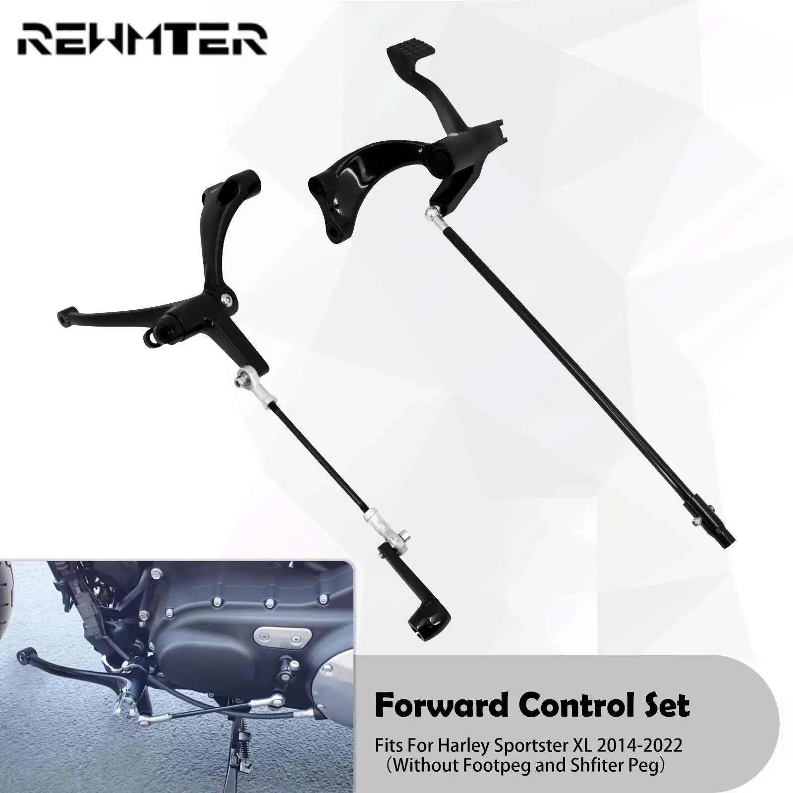 MotorcycleBlackForwardControlsSetWithFrontBrakeLeversLinkage