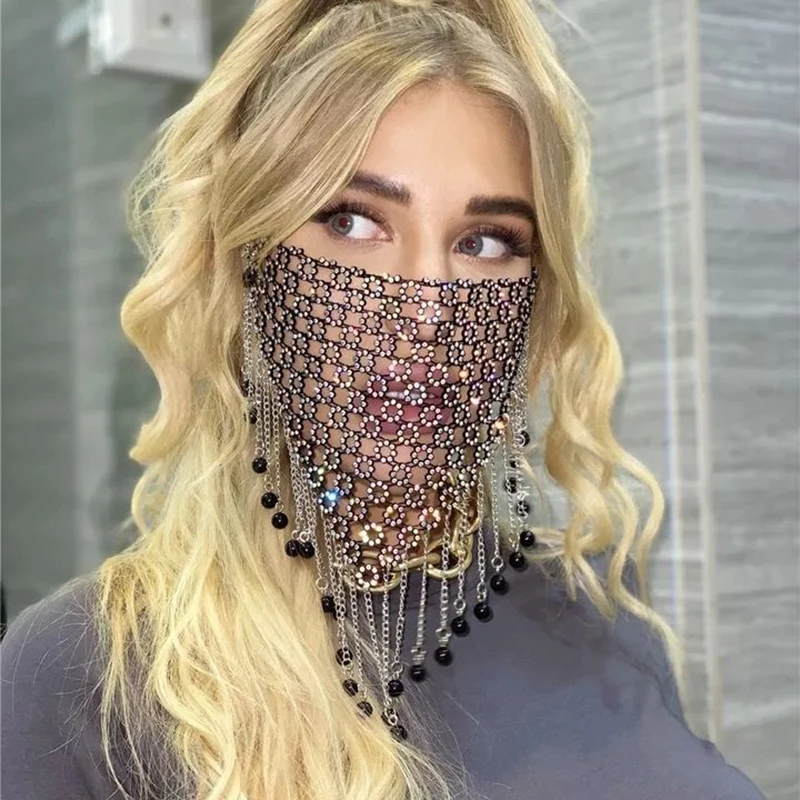 

Bling Face Mask Women Sparkle Glitter Cover Diamond Decorative Fashion Pretty Masquerade Jewelry Party Accessories Fishing Net