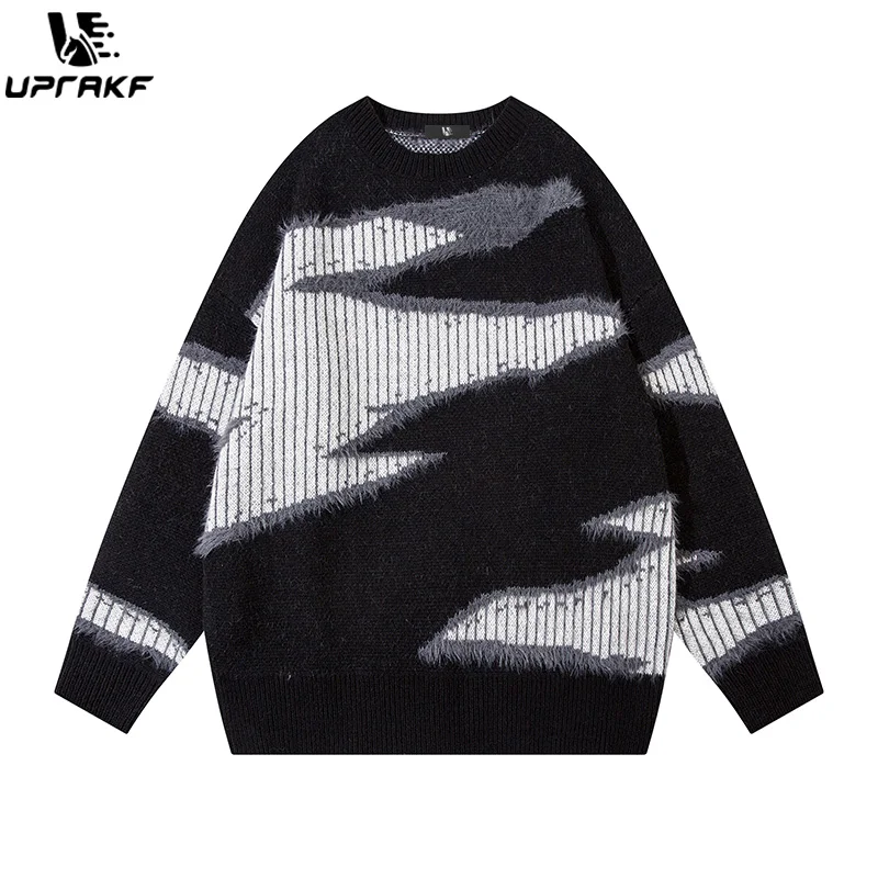 UPRAKF Oversize Sweater Loose Round Neck Knitted Winter Long Sleeves Warm Autumn Pullovers Casual Trendy Fashion