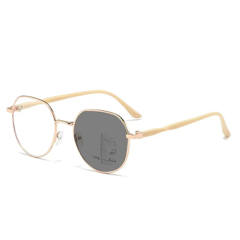 Luxury Photochromic Multifocal Reading Glasses Women Antiblue Light Presbyopia Ultralight Metal Frame Near Far Sighted Glasses 5
