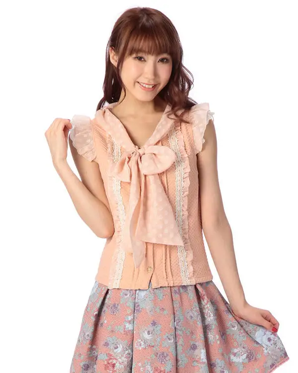 

Japan Liz Lisa Original Knitted Lace Velvet Ribbon Chiffon Strap Fly Short Sleeve Shirts