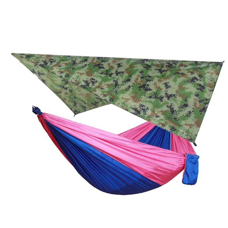 Camping Hammock Includes Mosquito Net, Rain Fly, Tree Straps, Perfect for Camping Lightweight Nylon Portable Single Hammock 