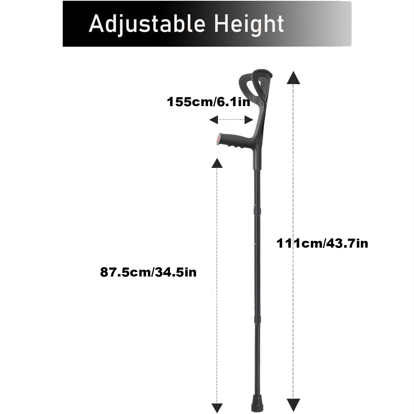 Forearm Canes Lightweight Arm Crutch Adjustable Ergonomic Comfortable on Wrist Non Skid Rubber Tips 2