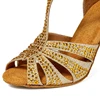 Latin Dance Shoes 2025 New Adult Women's Mid Heel 7.5cm Gold Diamond Set Soft Bottom Dance Shoes 6