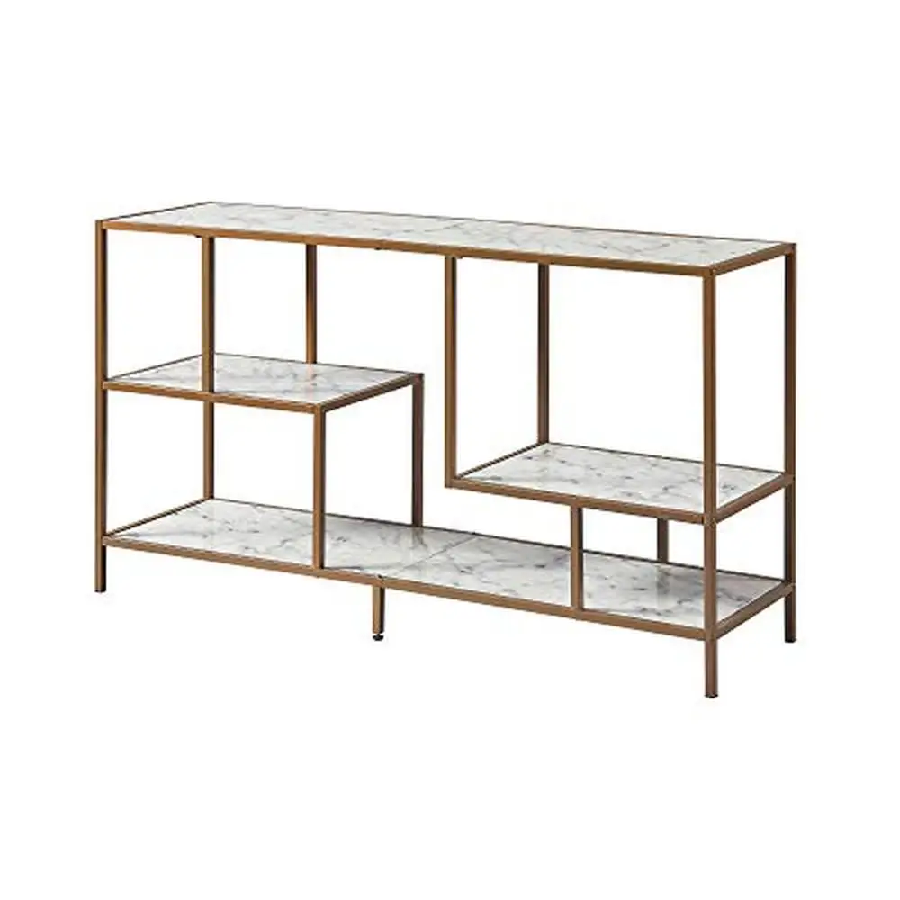 

Sideboard Storage Cabinet TV Stand with Faux Marble Top Livingroom Office Organizer Brass Gold Brushed 60" Media Storage Shelf