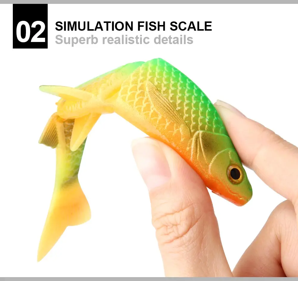 Spinpoler 3 Gelenk-3D-Köderfisch, sinkender Köder, 8 cm, 9,6 cm, 13 cm, weicher Angelköder, Swimbait, Hecht-/Barschangeln, Süßwasser, Salzwasser – Detail 4