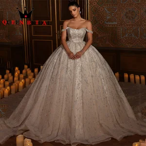 Luxury Sequined Lace Wedding Dresses Off The Shoulder Backless Floor-Length Bridal Ball Gowns Robe De Mariée Custom Y75M