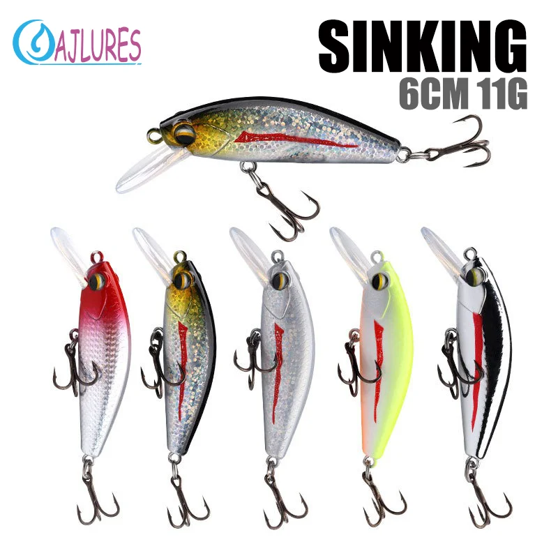 6cm 11g Sinking Minnow Angeln Köder Wobbler Crankbait Pesca Stream Angeln Künstliche Harten Köder Bass Hecht Forelle angelgerät