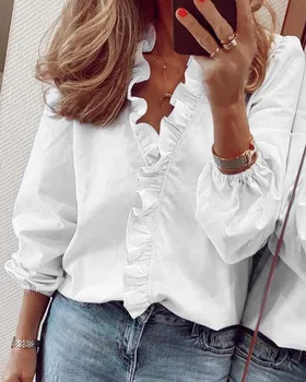 Spring and summer new long sleeved ruffled shirt women's shirt 1