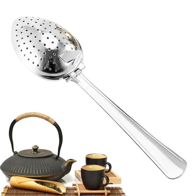 Stainless Steel Tea Infuser Snap Ball Tea Strainer With Long Handle Fine Holes Interval Diffuser Steeper For Coffee