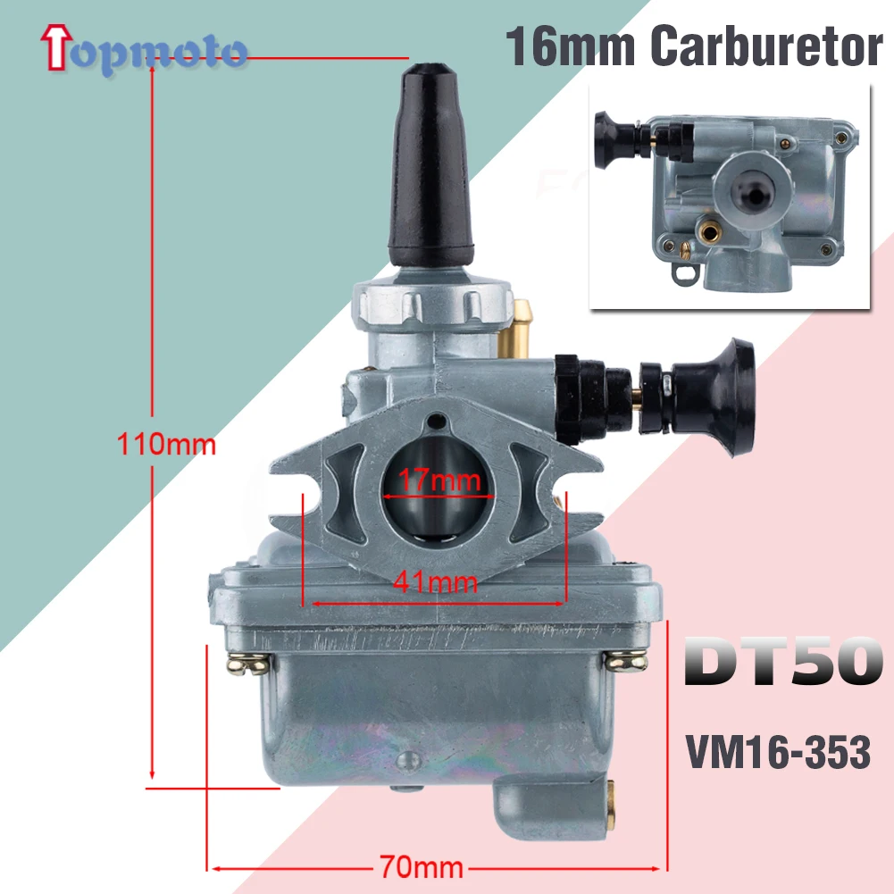 VM16 16mm Carburetor Kit For Yamaha DT50 RD50 - Includes Intake, Diaphragm Block, Gaskets