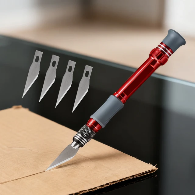 Hobby Knife Set Craft Knife Aluminum Alloy Rod Soft Grip with 5pcs Blade for Modeling Carving Crafting Scrapbooking Rubber Stamp 1