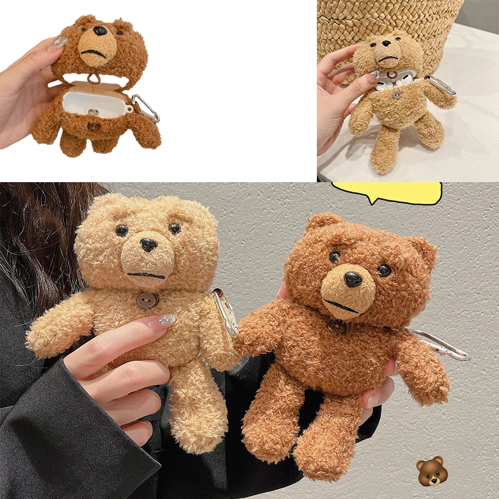 

Plush Cartoon Teddy Bear Earphone Case For Airpods 1/2/3 Generation Bluetooth Earphone Wireless Anti-Fall Protective Cases Bags