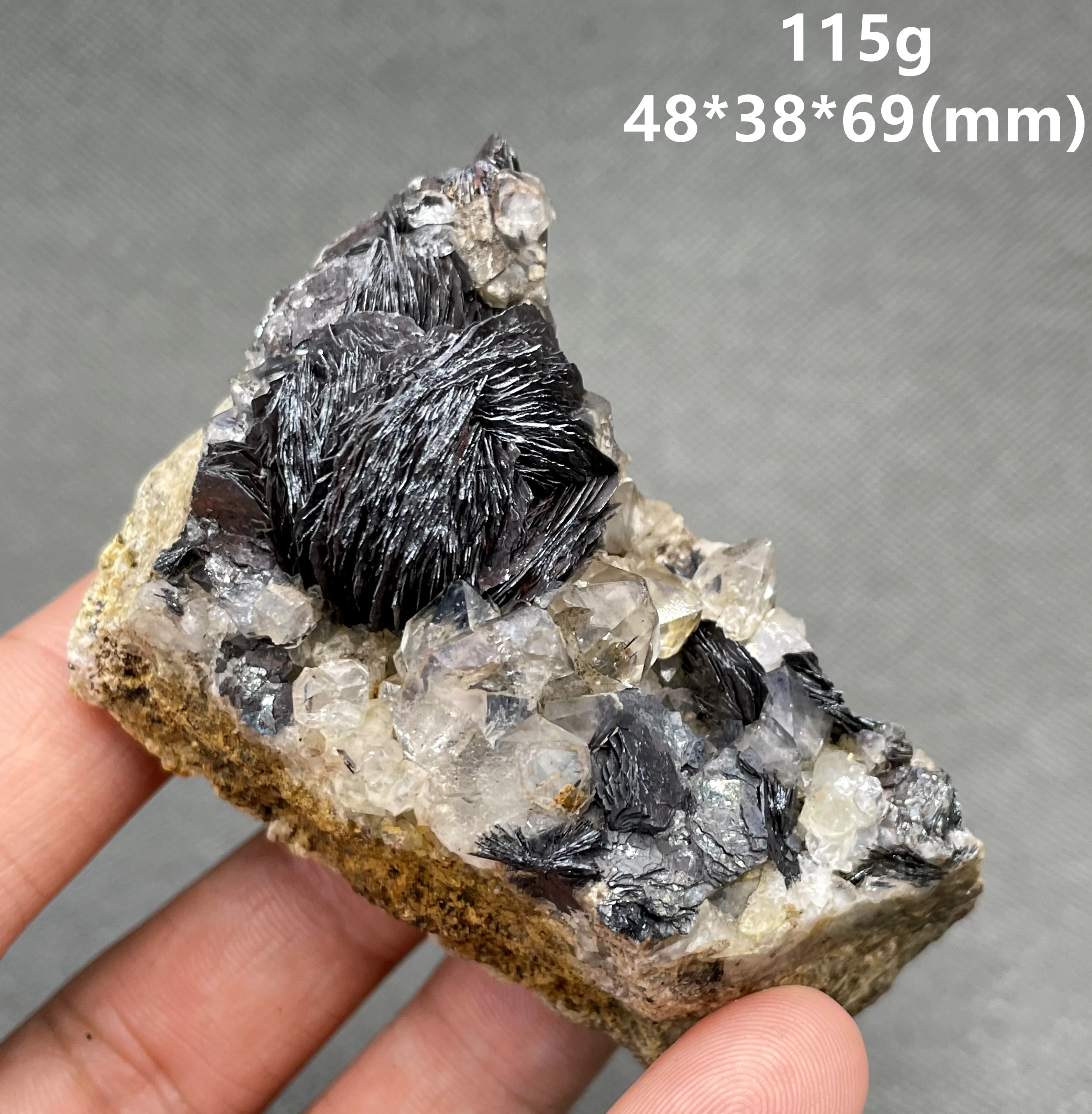 BEST! 100% Natural Specular hematite and crystal symbiosis mineral specimen crystal stones and crystals quartz healing crystal 5